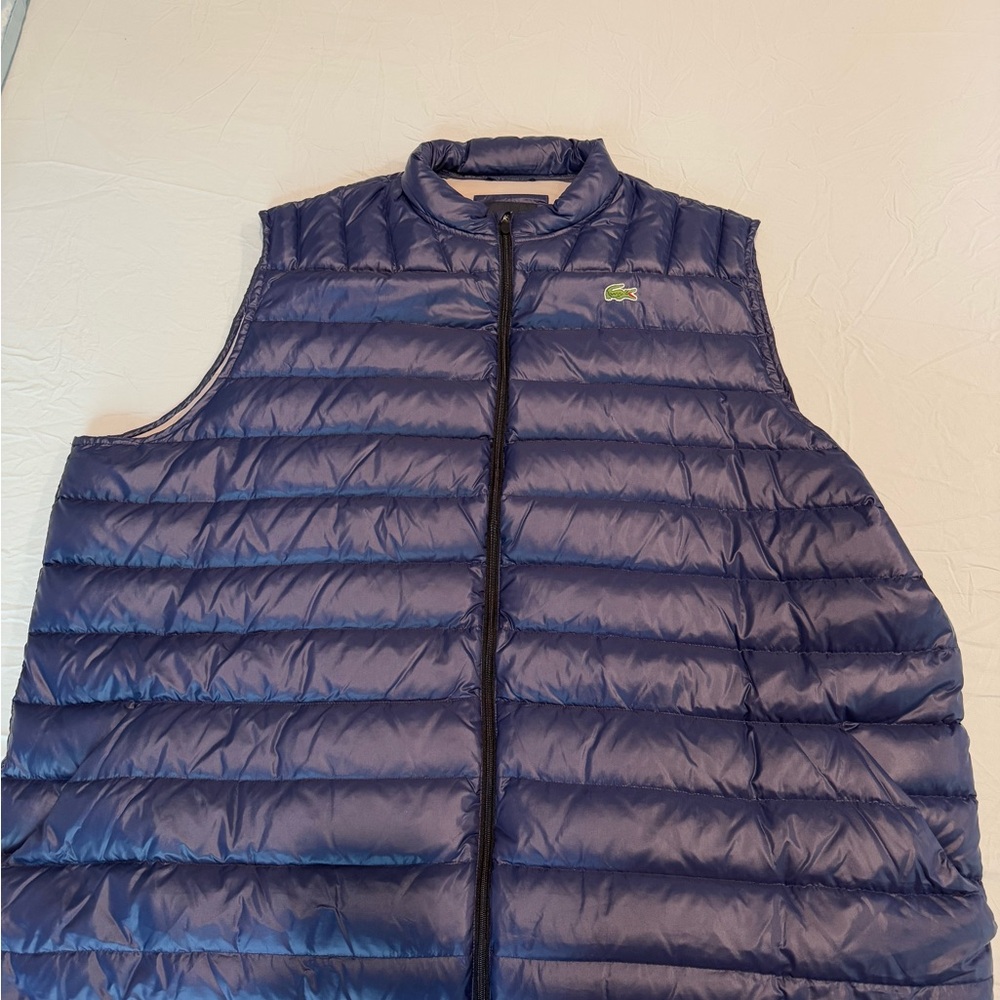 Lacoste Navy Quilted Puffer Vest with Green Crocodile Logo